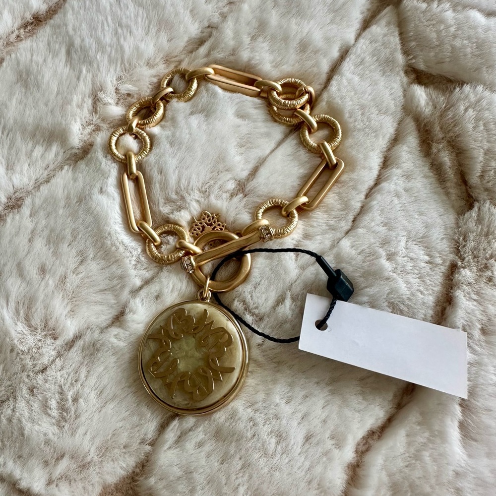 Chico's Gold-Tone Link Bracelet with Decorative Medallion Pendant